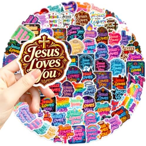 DothRayan 100PCS Neon Jesus Loves You Stickers Jesus Loves You Party Favors Birthday Party Decorations Vinyl Waterproof Stickers for Water Bottle Laptop Luggage