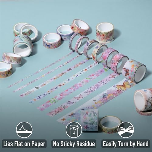 Mr. Pen- Washi Tape Set, 20 Rolls, Assorted Sizes, 4.37 Yards/Roll | Washi Tape for Scrapbook, Arts, Crafts, Journals and Planners, Watercolor Butterfly Design