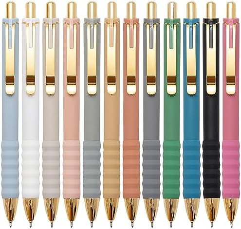 Aisibeiger Ballpoint Pens Black Ink Medium Point 1.0mm, Gold 12-count