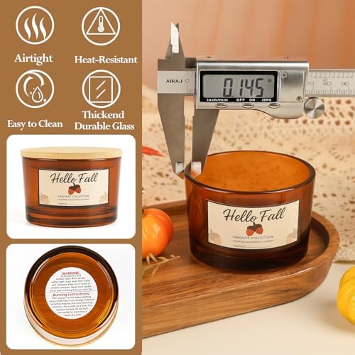 CONNOO 15 Pack 4oz Amber Glass Candle Jars with Airtight Bamboo Lids
