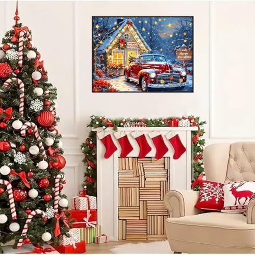 WNPOKN Christmas Red Truck Diamond Art Kits for Adults 16 x 12 inch