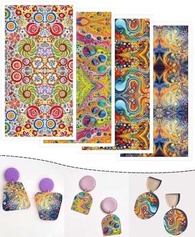 Puocaon Abstract Clay Transfer Paper - 20 Sheets Polymer Clay Transfer Sheets for Earrings Featuring Colorful Abstract Ink Art, Transfer Paper for Polymer Clay Jewelry