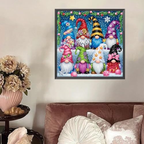 WCHUIMM Christmas Diamond Painting Kits for Adults Gnome, Diamond Art for Beginners, 5D DIY Full Drill Gem Art Crafts for Home Wall Decor, 12x12 Inch