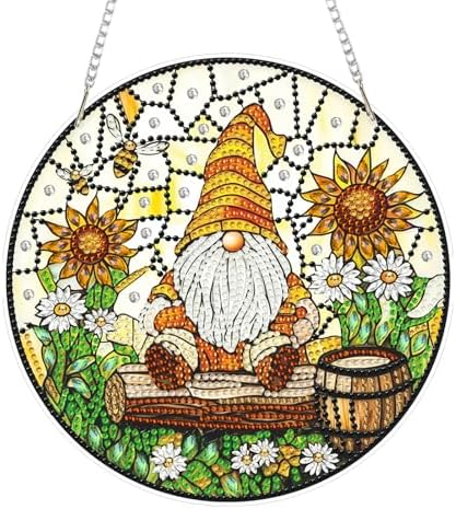 CRZMODE Gnome Diamond Art Hanging Kit for Adults, Gnome Pendant Diamonds Painting Art Kit, Special Crystal Diamond Art Painting Pendant Ornament, Craft Gift for Women Home Window Decor