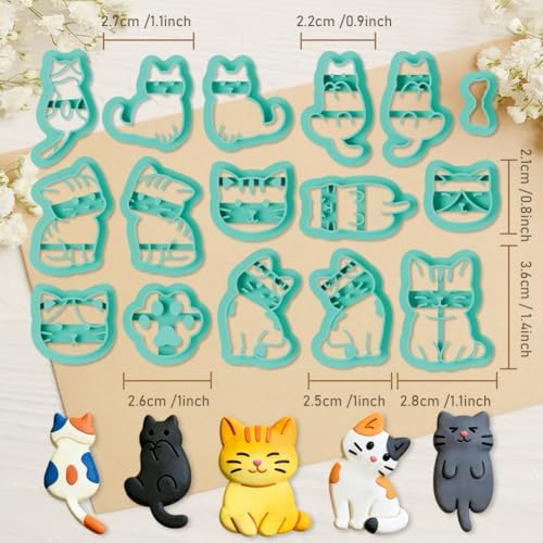 ORIGACH 16 Pcs Cute Cat Polymer Clay Cutters Set
