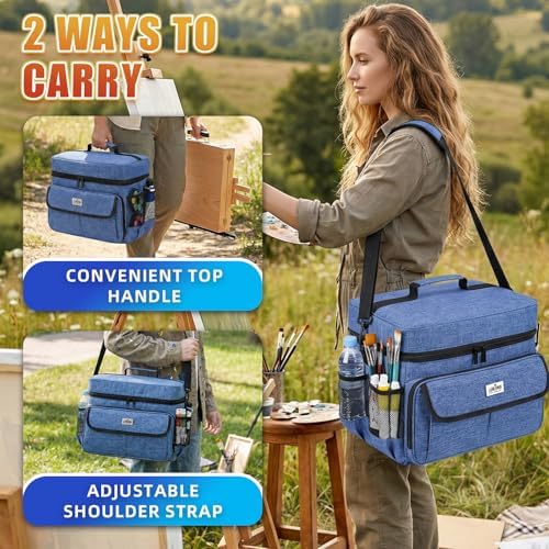 JJRING Acrylic Paint Organizer Bag With Adjustable Dividers, Blue