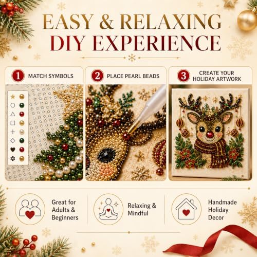 LJSCQF DIY Christmas Pearl Diamond Painting Art Kit with Frame, Home Wall Decor Art Craft Kit, Holiday Christmas Wall Decor, Handmade Home Decoration Gift (Santa Claus B, 12x12in)