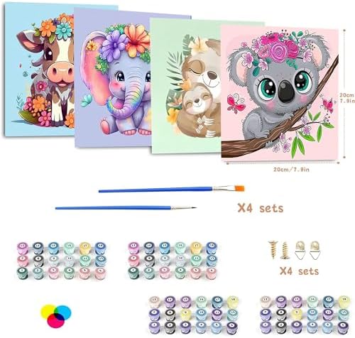 bleihum 4 Pack Paint by Numbers for Kid Ages 4-8 Animals 8x8inch