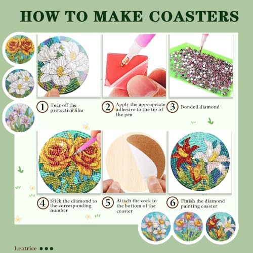 Leatrice 6 Pcs Diamond Art Coasters Small Diamond Painting Kits for Adults