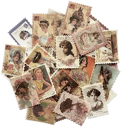 60pcs Vintage Postage Stamp Stickers, Aesthetic Classical Beauty Deco Paper Sticker for Scrapbooking, Journaling Supplies, Planners, Kid DIY Art Crafts