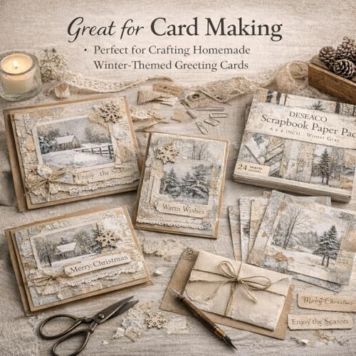 Scrapbook Paper Pad, 6x6 Inch, Single-Sided Decorative Craft Paper, 24 Sheets for Scrapbooking, Cardmaking & DIY Crafts - Winter Gray