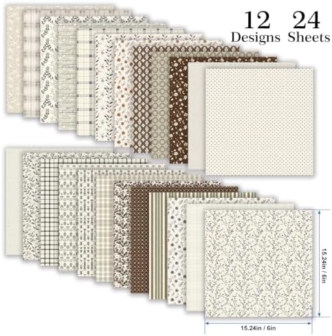 6in Flowers Scrapbook Paper Pad Aesthetics Pattern Cardstock, 24 Sheets