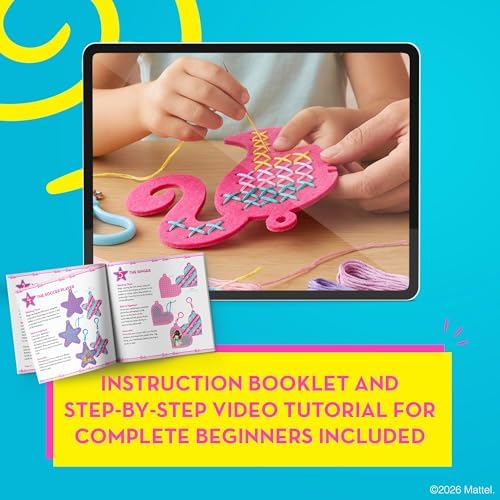 CRAFTILOO Barbie® Cross Stitch Kit for Kids Ages 6-12 - 7 Keychain Projects