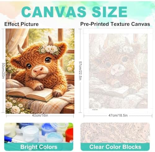 Highland Cow Paint by Numbers Kit for Adults, Oil Painting Canvas 16x20inch
