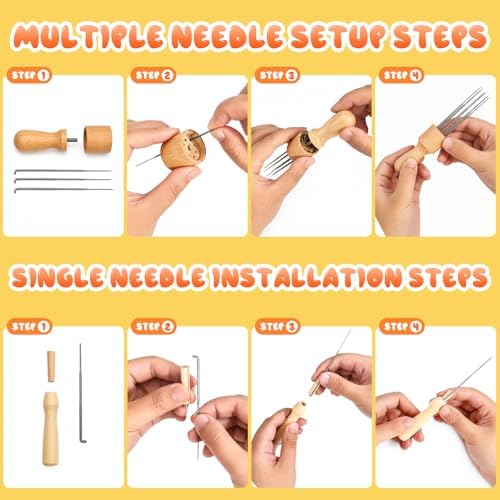 LUDOTEK 75-Piece Complete Needle Felting Tool Set with Storage Box, 3 Sizes Felting Needles, 8-Needle & Single-Needle Handles, Wool Felting Pad for DIY Craft Projects