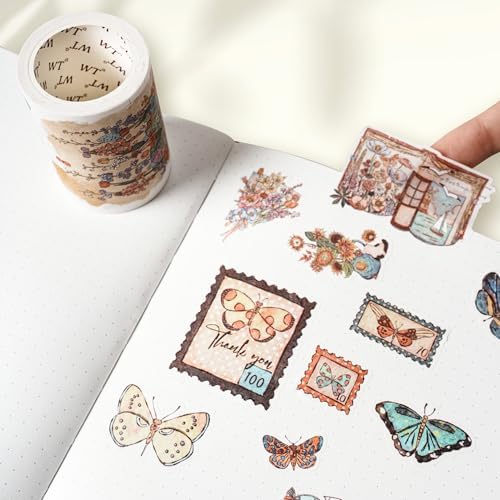 WT Stamped Wings Washi Tape Sticker Set – 3 Rolls Decorative Butterfly & Wing Washi Sticker Tape, Vintage Adhesive Tape for Journaling, Scrapbooking, Planner, DIY Crafts & Wrapping (40mm, 50mm, 60mm)
