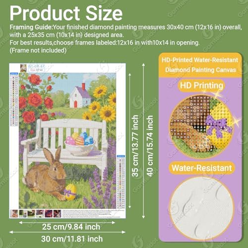 Gamteldot Easter Diamond Art Kits for Adults Beginner,DIY Easter Eggs Diamond Art 5D Full Drill Diamond Dot,Rabbit Diamond Painting with Complete Tools,Gem Art Crafts for Home Wall Decor Gift-12x16in