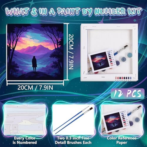 Nezyo 12 Pack Paint by Numbers Kit for Adults Beginner 8x8 Inch | Starry Spiritual Polar Lights Themed, Paint by Number Frame Canvas, DIY Acrylic Easy Painting by Numbers for Home Wall Decor