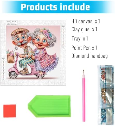 Diamond Painting Kits for Adults, Grandparents Go for a Ride Pattern Design Special Shape Diamond Art Kits for Beginners, DIY Diamonds Paintings Art for Home Wall Decor Gift