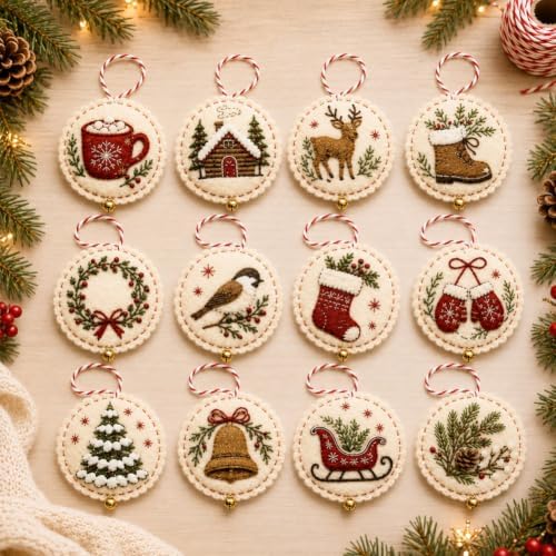 DIY Felt Christmas Ornament Kit,Hand Embroidery Christmas Ornaments kit
