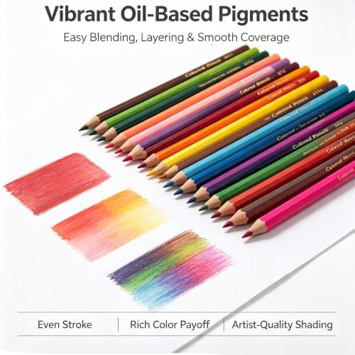 YCY 50-Color Oil-Based Colored Pencils Set Natural Wooden Pencils Art Pencils for Sketching Drawing Coloring Ideal Gift for Teens & Adult Art Lovers Ages 13+, 3.0mm, Standard Box Packaging