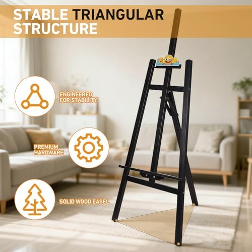Black Smiley Wooden Easel for Painting, Wedding Signs & Display