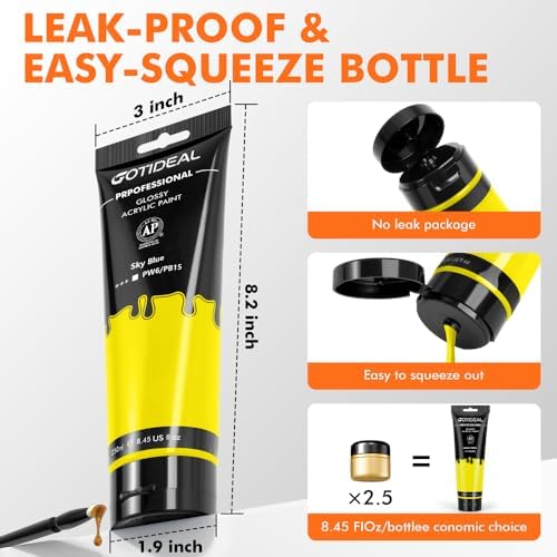 GOTIDEAL Yellow Acrylic Paint, Lemon Yellow Paint (250ml / 8.45oz) Tube