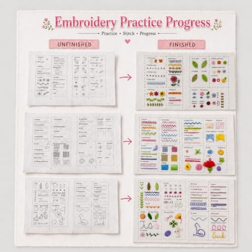 spicssa Beginner Embroidery Stitch Book Kit, 79 Stitches, Video Tutorials