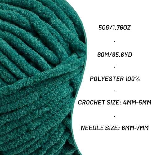 3 Packs Plush Chenille Chunky Crochet Yarn - Baby Yarn for Crocheting Soft - Velvet Yarns Knitting for Blankets Crafts - Fluffy Amigurumi Yarns 150g / 196.8yds (3 Greener)