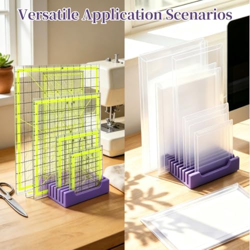 12 Slot Quilting Ruler Holder Sewing Ruler Holder Organizer for Quilting,Storage Rack for Quilting Rulers(Purple)
