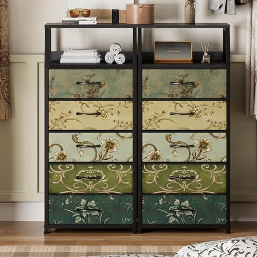 Furnulem 5 Drawers Dresser for Bedroom, Fabric Tall Nightstand