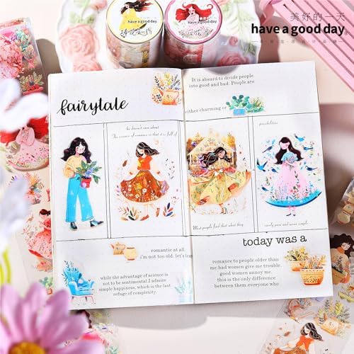 Alideco 6pcs Decorative Adhesive Tapes Shell Light Maiden PET Tape Great for Bullet Journal Supplies, Arts, Scrapbook, DIY Crafts, Planners (chuntianriji)