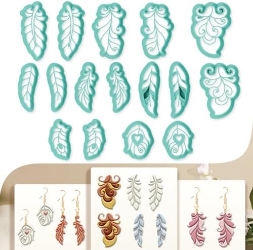 16Pcs Feather Polymer Clay Cutters Set for Earring Making Vintage Feather Clay Cutters for Jewelry Making Birthday Party DIY Supplies