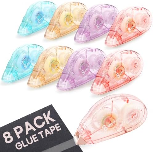 8 Pack Double Sided Tape Roller, Double Sided Adhesive Scrapbook Tape for Scrapbooking Crafts, Glue Tape for Journaling, Gift Wrapping, Photo Albums, Office Supplies, Scrapbook Supplies