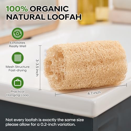 Natural Loofah Sponge, Exfoliating Body Scrubber for Men & Women, 4 Pack
