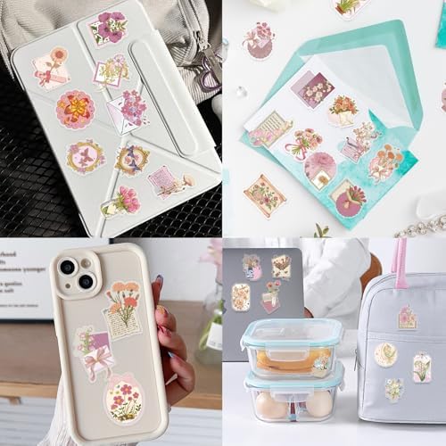 50Pcs Vintage Floral Gold Foil Stickers
