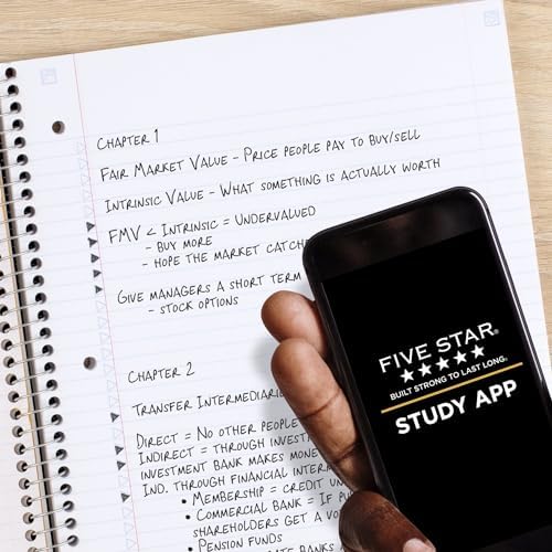 Five Star Spiral Notebook + Study App, 5 Subject, College Ruled Paper, 8-1/2" x 11", 200 Sheets, Fights Ink Bleed, Water Resistant Cover, Forest Green (72079) (Pack of 6)