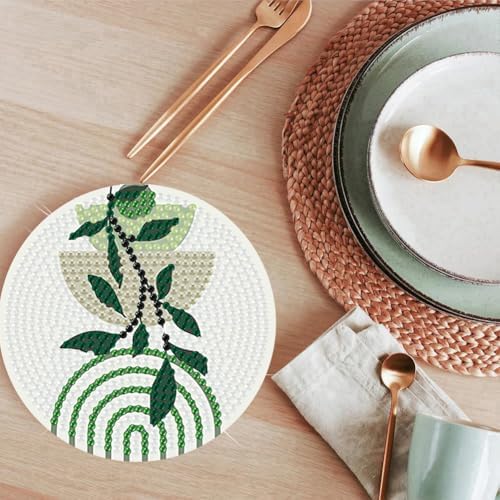 ijbnhd 8 Pcs Leaf Diamond Art Coasters Kit, Diamond Painting Coasters