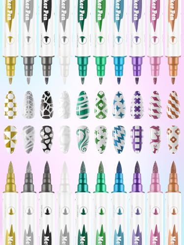 10 Color Metal Giltter 3D Nail Art Pens Set Kalolary Double-ended