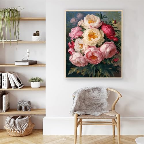 Artunion Peony Flower Paint by Numbers Kit for Adults,Abstract Flower Paint by Number Kits, DIY Oil Painting Paint by Number Kits on Canvas Arts Craft for Home Wall Decor 16x20 Inch