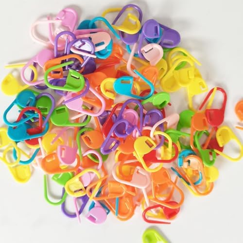 HONEYSEW 100 Knitting Stitch Counter Crochet Locking Markers and 7 U Shape Multicolor Bent Cable Stitch Holder Needles Plastic Twist Curved Hand Knitting Needles with 6 Large Blunt Knitting Needles