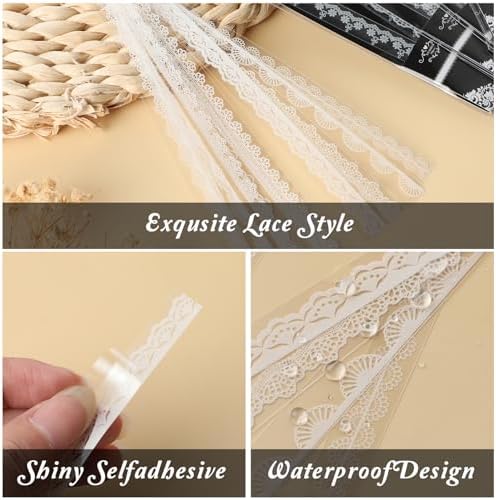 Prasacco 120 Pcs White Lace Scrapbook Stickers, Vintage Style, PET Material, Perfect for Scrapbooking, Wedding Invitations, Journals & More