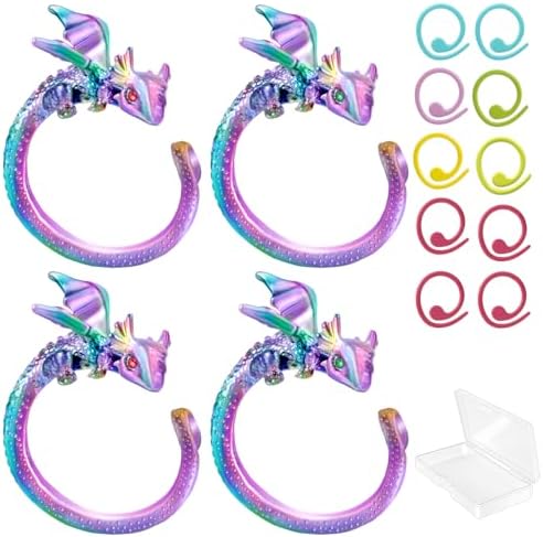 HUISUYTON 4PCS Adjustable Dragon Crochet Tension Ring for Finger(Colorful)
