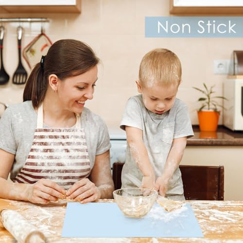 11.8''x15.75'' Silicone Mats, Food Grade Silicone Pad Table Mat for Crafts, Kids Placemat, Silicone Heat Resistant Mat Kitchen Counter Mat for Baking Pastry, Light Blue, 1Pack