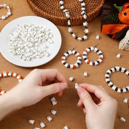 300 Pcs Halloween Ghost Polymer Clay Beads for Jewelry Making