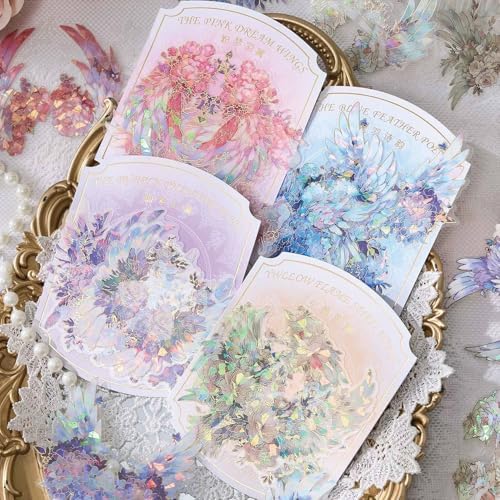 40Pcs Large Gilt Flower Wings Stickers for Scrapbooking,Self-Adhesive Floral WingsStickers Scrapbook Supplies Journaling Stickers for Water Bottle Adult Card Making Letters DIY Cards Decoration