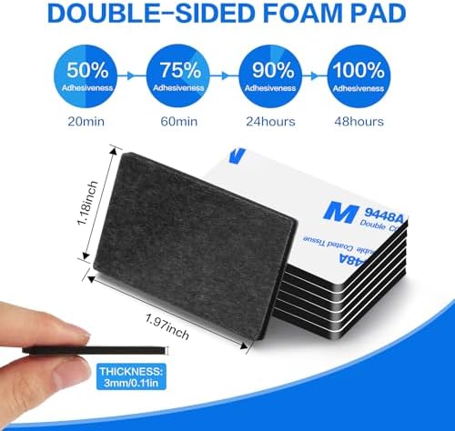 Double Sided Adhesive Tape Pads Heavy Duty, Mounting Tape,48Pcs 3mm Thickness Pre-Cut Foam Tape,Super-Sticky Black Strong Pads Rectangle Shape Waterproof for Walls Picture, Car, Home, Office