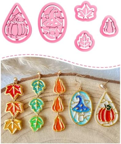 Keoker Fall Polymer Clay Cutters, 5 Shapes Enamel Style Fall Clay Earring Cutters, Pumpkin Polymer Clay Cutter Fall