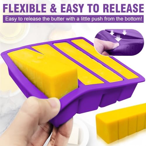 Walfos Silicone Butter Mold with Lid and Spatula, Non-Stick Tray Fits Standard Butter Stick Size, Large Cavity, Holds 8 TBSP, Ideal For Soap Bar, Energy Bar, Brownie, Cake, Purple