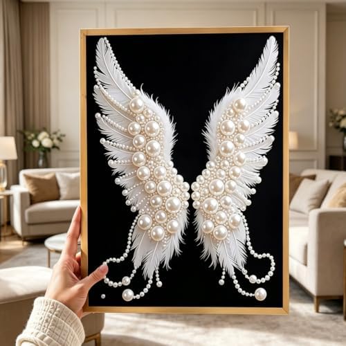 3D Pearl Angel Wings Diamond Art Painting Kits for Adults 12x16inch
